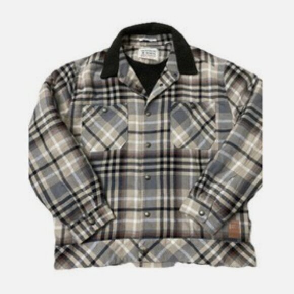 Scotch & Soda Flannel Sherpa Lined Plaid Eisenhower Jacket Mocha Brown NWT - Picture 3 of 4